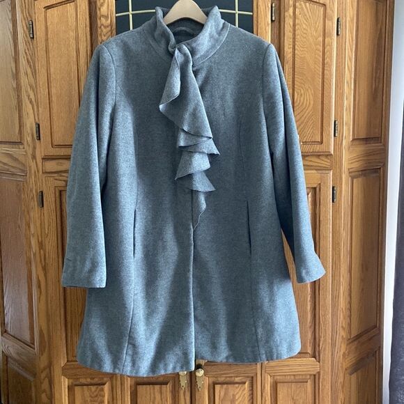 T Tahari Jackets & Blazers - T Tahari Plus Size Kate Fall Winter Wool Cashmere Grey Coat with ruffles